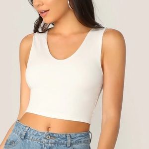 SHEIN White V-Neck Crop Top